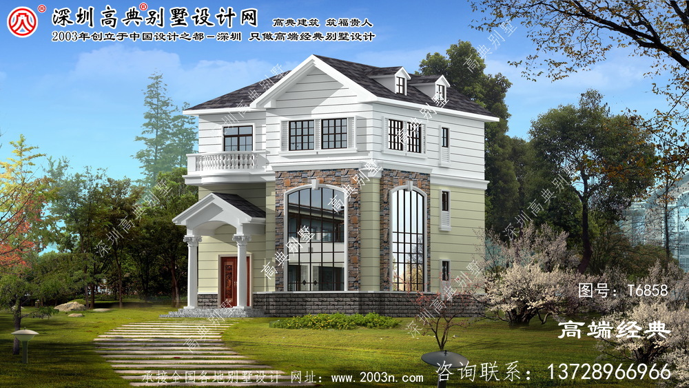 乌达区自建三层欧式风格田园别墅设计图。