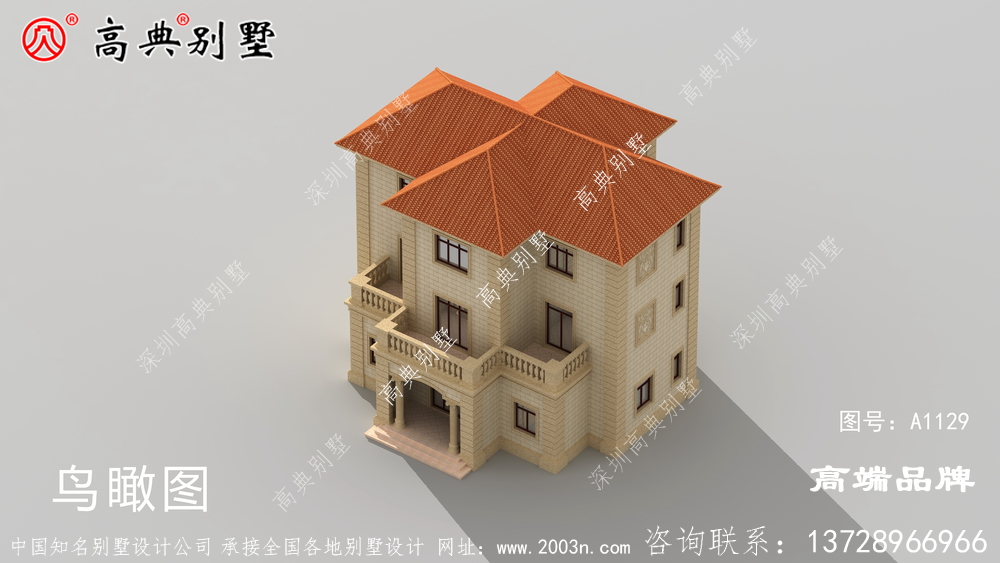 三层楼房设计造型方正雅致，颜色舒适淡雅