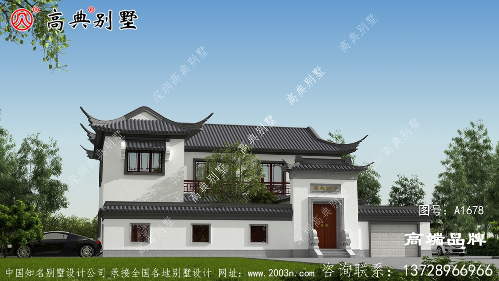中式庭院两层户型窗户的形状设计比较独特