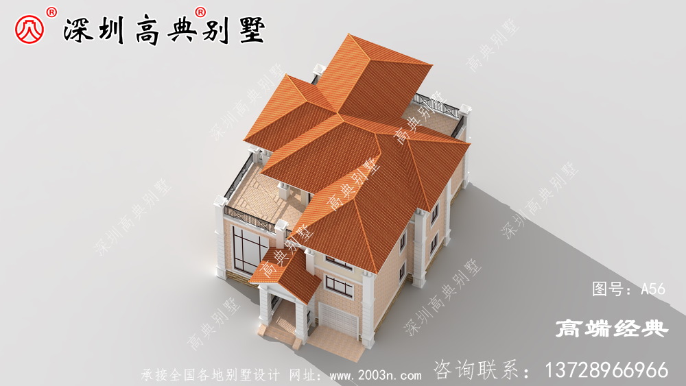 乡下三层带阳台的外观图,时尚大气,想要建造。